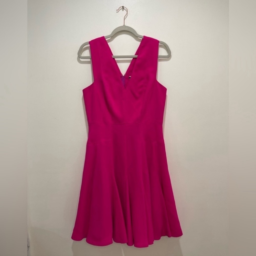 Rebecca Taylor Crepe V-Neck Dress in Hot Pink/Fuchsia